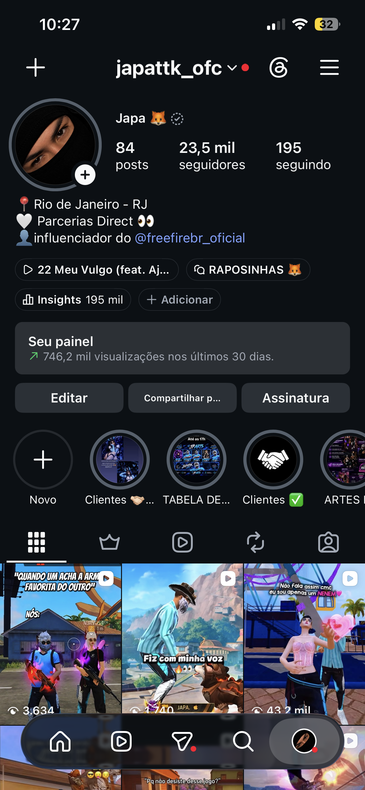 Foto da conta Conta de Instagram, foco em jogos